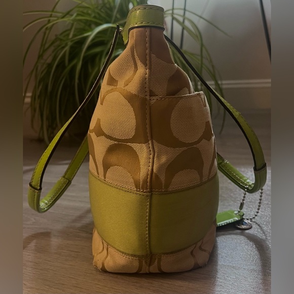 Coach Signature Khaki Lime Stripe Tote Bag - Picture 11 of 16
